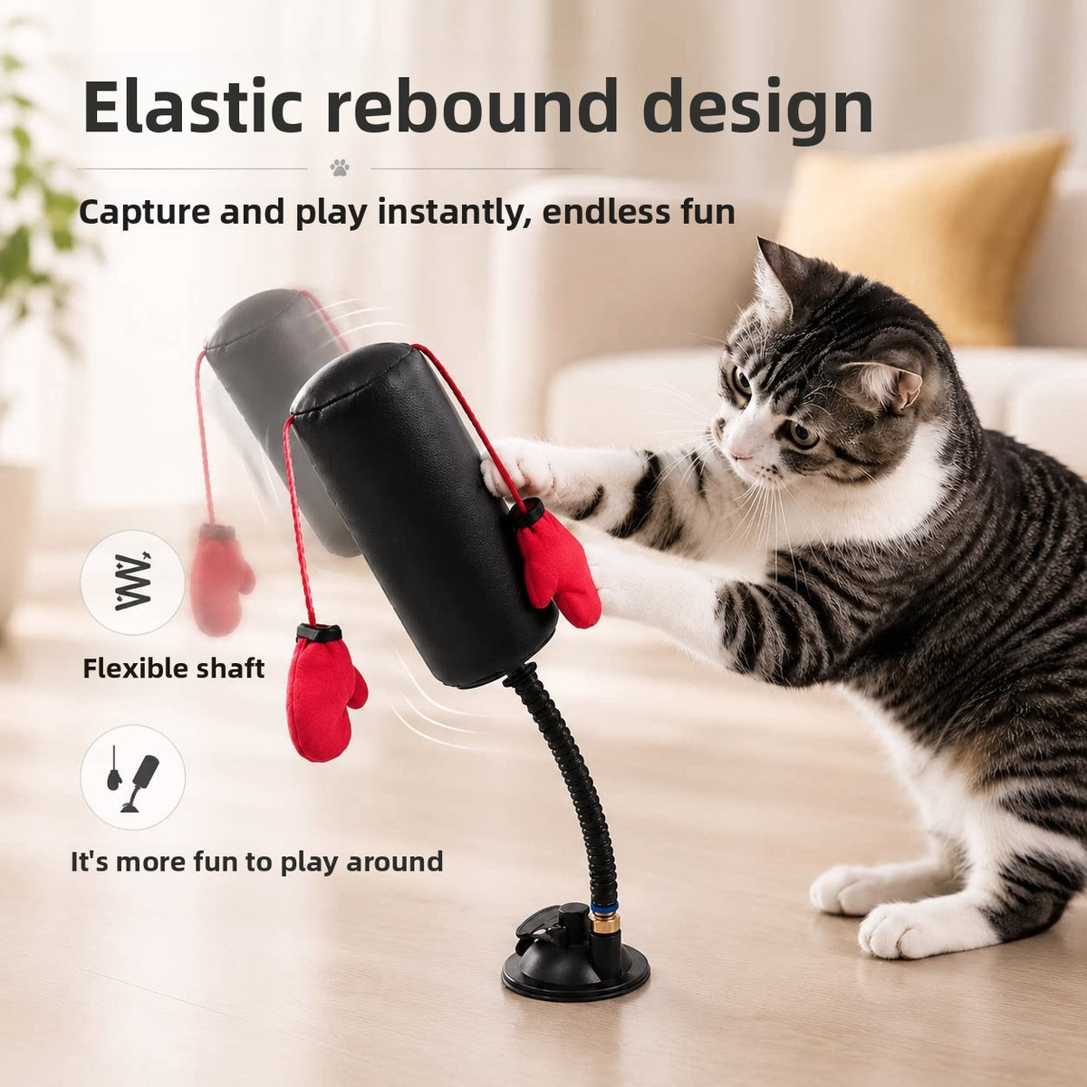 Cat Boxing Gloves Toy with Suction Cup Base
